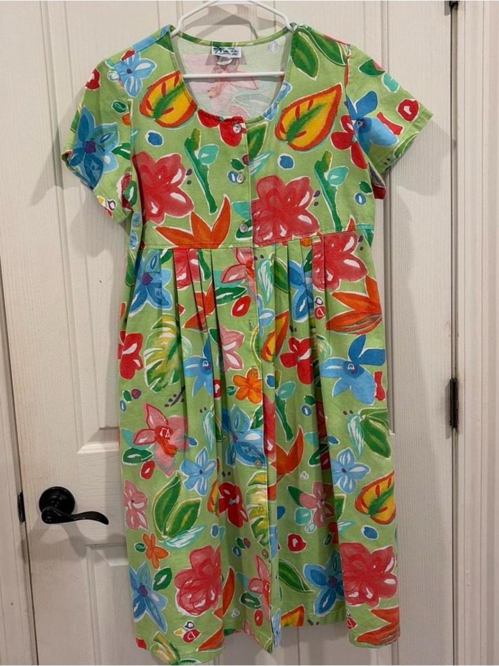 Vintage Women’s  Green Floral Short-Sleeve Casual Dress